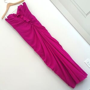 Badgley Mischka Collection Formal Pink Ruffle Strapless‎ Silk Dress Gown Size 12